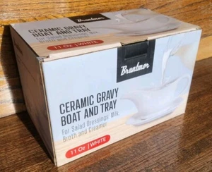 Bruntmor 11 Oz Ceramic Gravy Boat With Tray New White - Picture 1 of 5