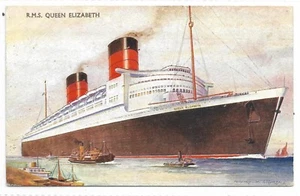 R. M. S. Queen Elizabeth Artist Signed Postcard Bernard W. Church - Picture 1 of 3