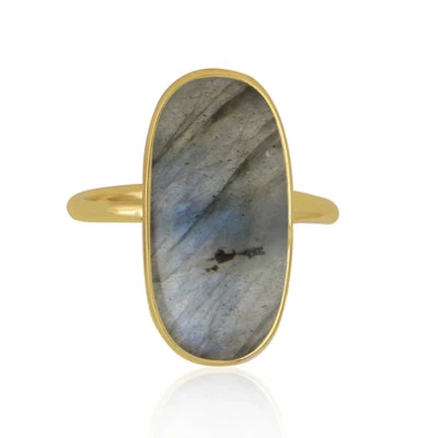 Anillo de piedras preciosas de labradorita chapado en oro 925 joyería hecha a mano Foto 1 de 3
