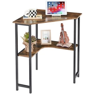 Corner Computer Desk with Storage Shelves Triangle Writing End Table Small Space - Picture 1 of 11