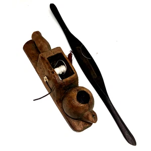 Antique Carved Wooden Flying Shuttle Loom Weaving Textile Craft Instruments - Picture 1 of 9