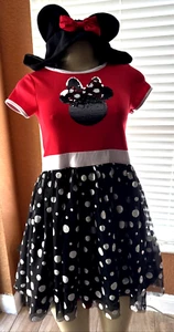 Disney Girls Minnie Mouse Dress L 10-12 Hoodie Short Sleeve Tulle Sequin swc. - Picture 1 of 13