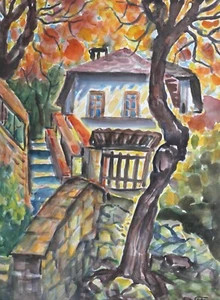 Vintage original watercolor painting landscape country scene signed - Imagen 1 de 17