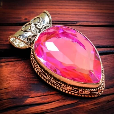 Pingente de pedra preciosa rosa kunzita vintage prata esterlina 925 feito à mão joias - Imagem 1 de 4