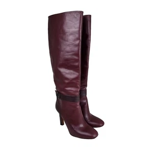 Bruno Magli Womens Red Leather Belt High Heels Tall Boots Size EU37  US6.5 Italy - Picture 1 of 11