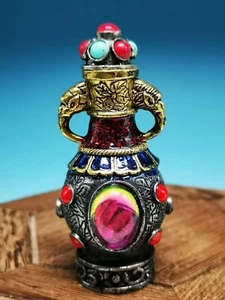 Royal Kupfer Intarsien Edelstein Türkis Cloisonne Elefant Nase Schnupftabakflasche C23 - Bild 1 von 6