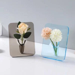 Flower Vase Acrylic Multicolor Small Home Decor Modern Solid Square Free Stand - Picture 1 of 29