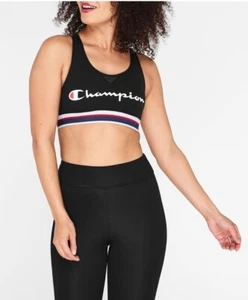 Champion Authentic Black Crop Top Womens thick shoulder Training Bras Size M - Picture 1 of 5