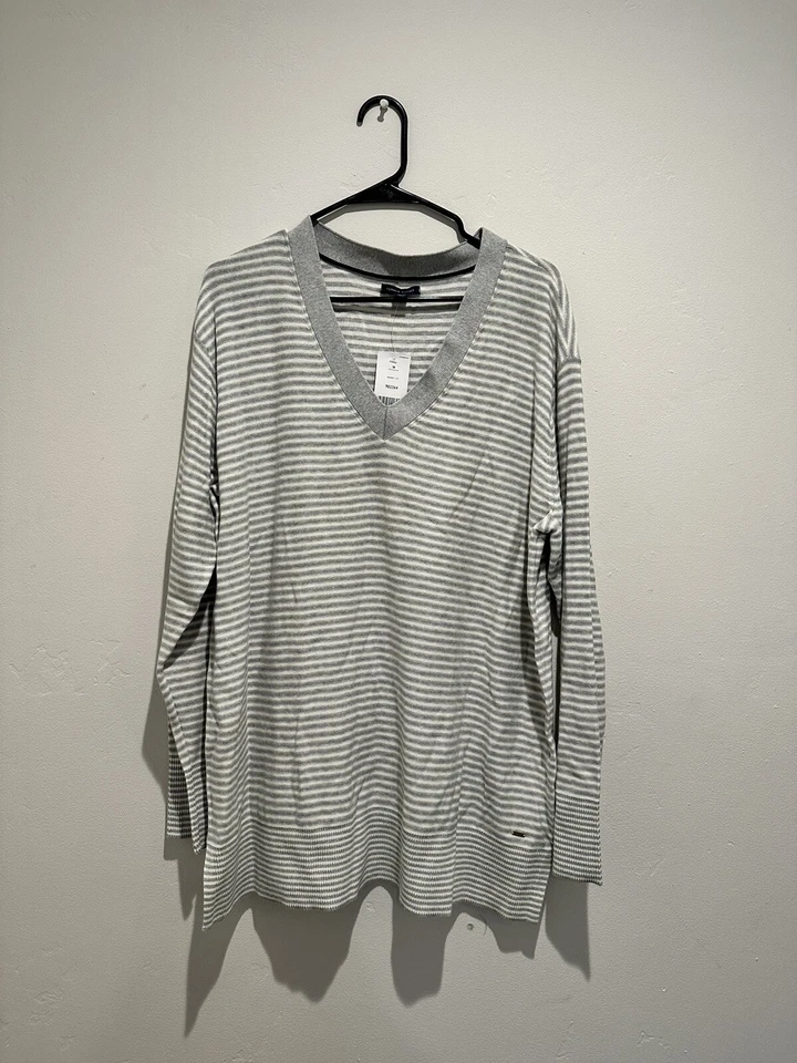 Tommy Hilfiger LT Gray Striped V-neck Pullover Sweater Womens XXL 100 Cotton