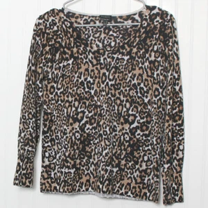 Talbots Pure Perino Wool Leopard Long Sleeve Knit Pullover Sweater Lg - Picture 1 of 9