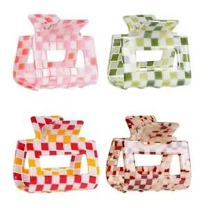 4pcs Checkered Hair Claw Clips for Thin Hair Checkered Hair Clips Acrylic Sma... - Picture 1 of 6