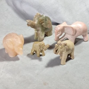 Bundle of 5 Small Carved Stone Elephants - Soapstone & Onyx - Picture 1 of 14