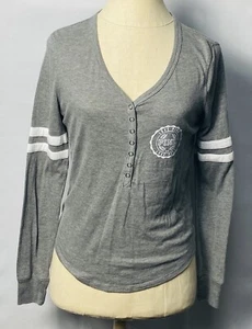 Victoria Secret Shirt XS Gray White Long Sleeve Logo Sleep Wear Buttons Women - Picture 1 of 4