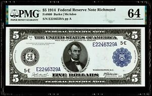 Gorgeous 1914 Federal Reserve Note Richmond $5 Burke/McAdoo Fr# 860 PMG Ch 64