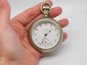 ANTIQUE ELGIN NATL WATCH CO SILVERRODE RAILROAD POCKET WATCH RUNS - Picture 1 of 9
