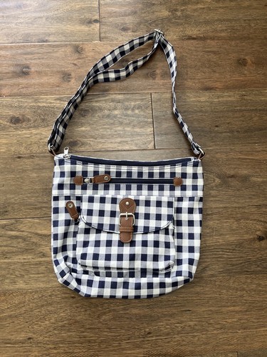 FENDI Lenzuolo da picnic in denim blu e bianco borsa a tracolla a quadri 4 tasche
