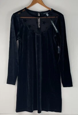 Vestido ModCloth Negro Terciopelo Estrellas Transparentes Escote Vacaciones Nuevo Para Mujer Talla Pequeña Foto 1 de 4