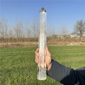 1,63 kg obelisco vetro quarzo trasparente naturale decorazione parete cristallo Reiki torre a punti cristallo - Foto 1 di 12