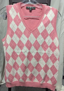 Brooks Borthers ladies large argyle vest pink white cashmere blend - Picture 1 of 7