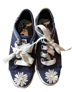 Keds Sneakers Size 1M Youth Tennis Shoes School Navy Blue Yellow Daisies GUC - Picture 1 of 7