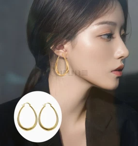 18ct Gold Plated Large Oval Teardrop Hoop Drop Dangle Fasionable Women Earrings - Picture 1 of 9