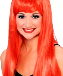Peluca Payaso Rojo Glamour Larga Recta Moda Vestir Escenario Fiesta Pelo Mujer - Imagen 1 de 14