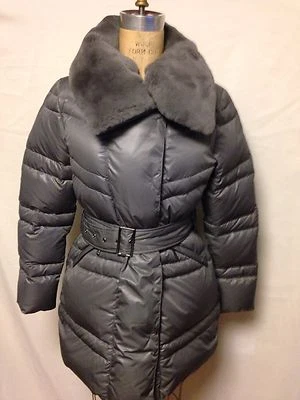 Armani Collezione 皮带羽绒外套 6 中号灰色全新带标签 1595 美元 — 第 1/4 张图片