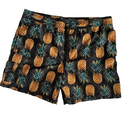 ISLANDER PINEAPPLE PRINT SWIM TRUNKS SHORTS MENS L BLACK TROPICAL HAWAIIAN AOP - Image 1 of 4