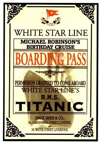 Personalised Birthday Card c/w envelope Titanic Boarding Pass Birthday Cruise