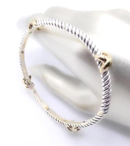 UNIQUE Dainty Thin Silver Cable Gold X 4mm Links Stretch Stackable Bracelet - Picture 1 of 7