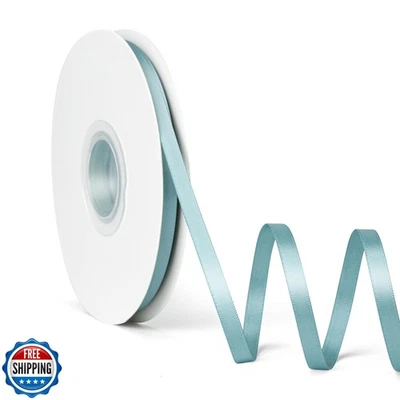 Laferri Nile Blue Satin Ribbon,1/4" X 50 Yards,Double Faced Thin Fabric Ribbo - Image 1 of 4