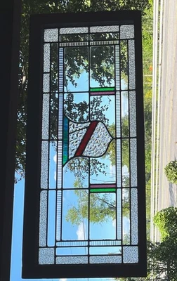 ANTIQUE 1920s SHIELDED STAINED GLASS WINDOW miner's house Nanticoke PA - Image 1 of 4