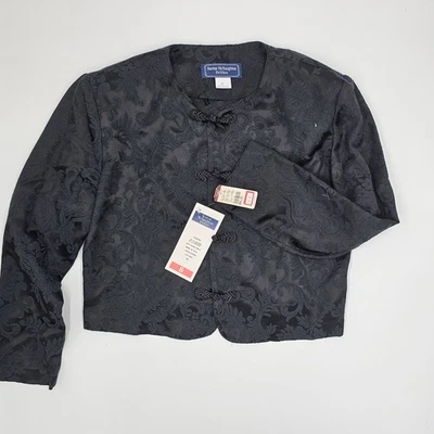Norton McNaughton Petites Black Brocade Asian Style Jacket Size 8 Vintage 90s - Image 1 of 4