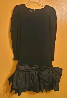 Vintage VICTOR COSTA Black Wool Crepe + TAFFETA DRESS Small-ish, Modern 6-8 - Image 1 of 4