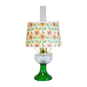 Aladdin Clear Over Emerald Lincoln Drape Table Oil Lamp, Sunflower Shade, Brass - Picture 1 of 4