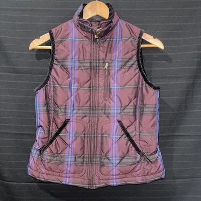 Lauren Ralph Lauren 深紫色格子绗缝全拉链背心小号 SP — 第 1/4 张图片