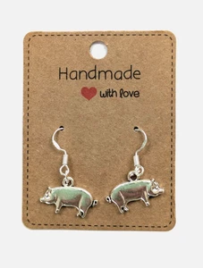 'PIG' DROP / DANGLE EARRINGS - 925 Silver Hooks - Great Gift - Unusual Jewellery - Picture 1 of 7