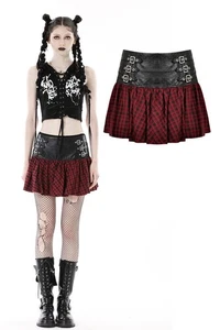 DARK IN LOVE Plaid Gothic Punk Grunge Pu Leather Mini Steampunk Party Skirt - Picture 1 of 21