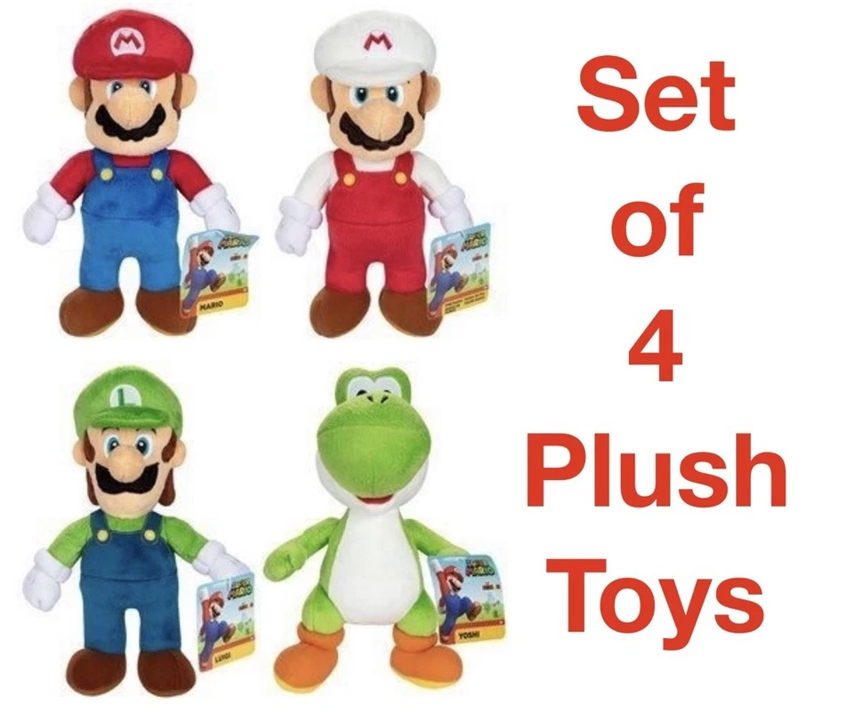 Official Nintendo Super Mario Plush 10” Toys x 4 Mario, Luigi, Yoshi, Fire Mario - Image 1 of 4