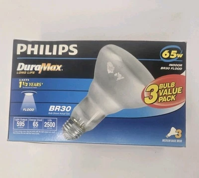 Brand New Phillips BR 30 65W Indoor Flood Light Bulbs 3-pack Value Pack - Image 1 of 4