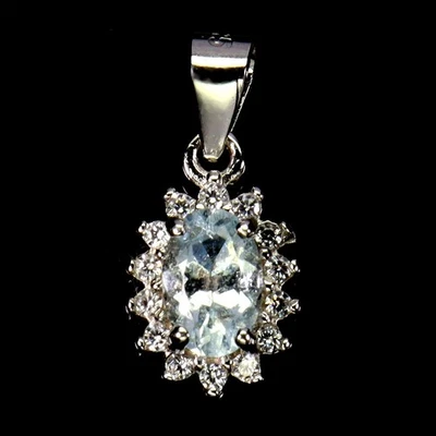 Colgante de plata de ley 925 ovalado aguamarina 6x4 mm joyas de piedras preciosas naturales Foto 1 de 4