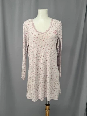 Camisa para dormir Lauren Ralph Lauren para mujer mediana rosa floral ribete de encaje manga larga Foto 1 de 4