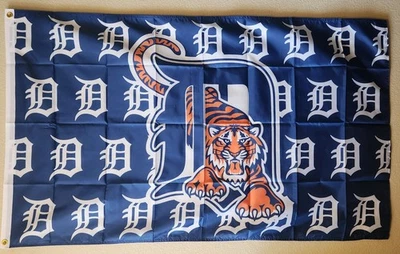 Detroit Tigers Multi logo MLB Baseball Flag 3x5 Ft W/ Grommets  - Image 1 of 3
