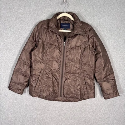 Lands End Down Puffer Jacket Medium Petite Bronze Metallic Quilted Packable Warm - Image 1 of 4