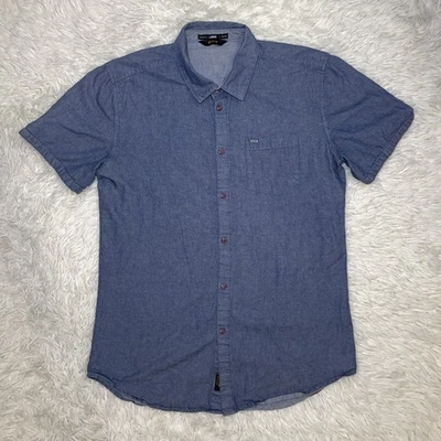 Camisa vaquera de manga corta con botones KR3W - grande azul para hombre usada en excelente estado Foto 1 de 4