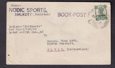 Pakistan KGVI Nodic Sports Book Post envelope 9ps to Switzerland 1948 - Image 1 of 2