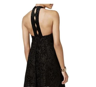 Vestido Trixxi Talla S Flocado Espalda Corredora Cuello Gargantilla Negro Mini Vestido de Fiesta NUEVO $49 Foto 1 de 4