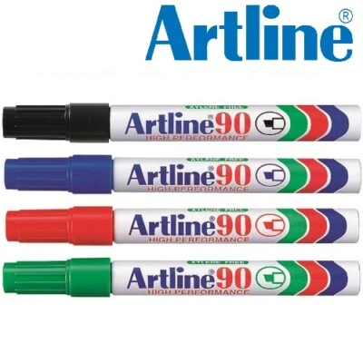 4 x Artline 90 Permanent Marker Chisel Tip 2-5mm Black Blue Red Green EK-90 - image 1 of 4
