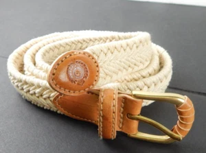 Liz Claiborne Cream Weave Braided Cotton Belt Leather Brass Golf Large 32-34 - Picture 1 of 6