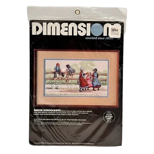 Vtg 1987 Dimensions AMISH SCHOOLDAYS Counted Cross Stitch Kit #3629 Color Chart - Picture 1 of 10